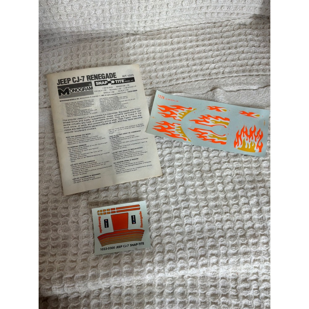 Vintage 1980 Monogram Jeep CJ-7 Renegade Model Instructions & Decals 1/32 Multi